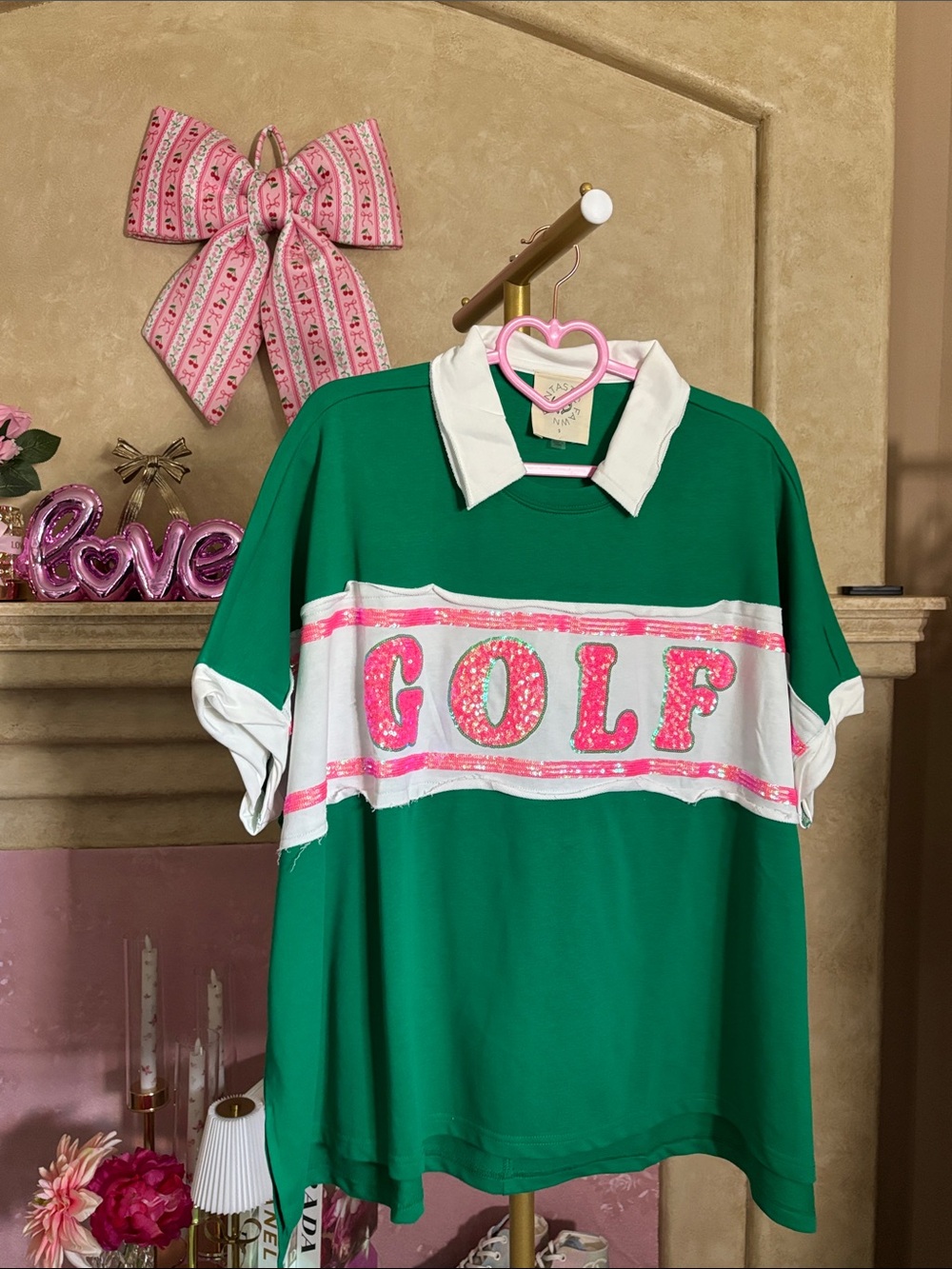 P-010 Fantastic Fawn S Oversized GOLF Sequin Polo Shirt
